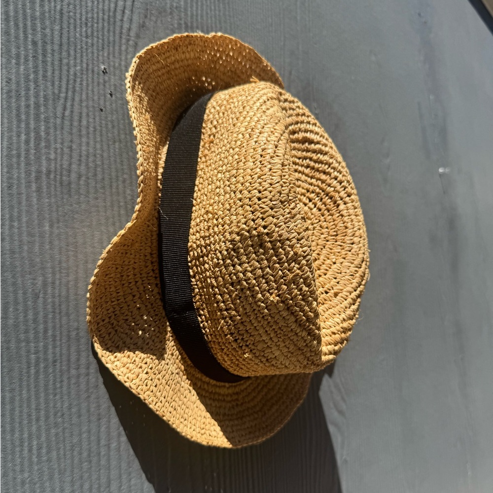 J Crew Packable Straw Raffia Hat with Black Ribbon Size M/L - Picture 5 of 9